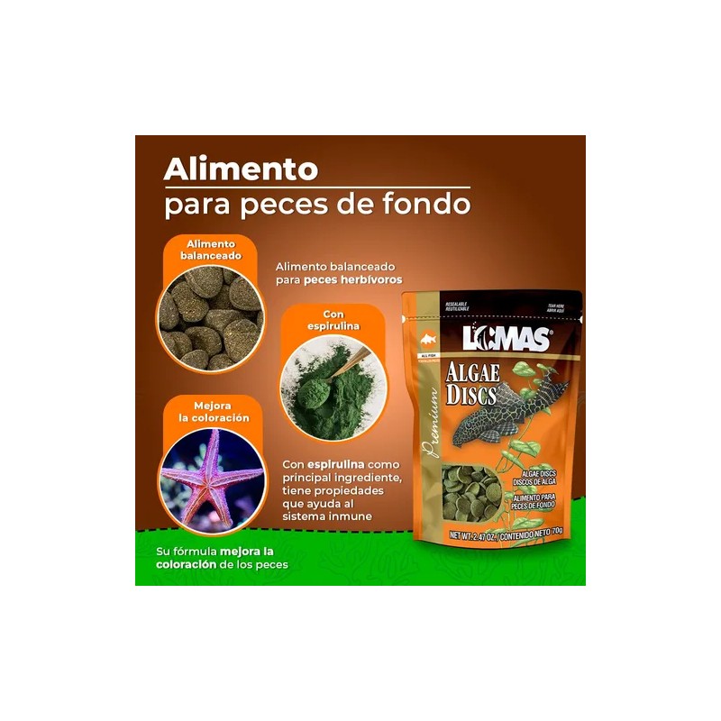 Alimento Para Peces De Fondo 70 Gramos Algae Discs Lomas