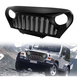 BST BSSP Matte Black Front Gladiator Grille W/Mesh Replacement For 1997-2006 Jeep Wrangler TJ Front Bumper Upper Grill Assembly