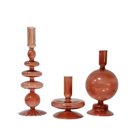 ZSYHCX Candlestick Holders, Glass Candle Holders for Table Centerpiece, Taper Candle Stand Modern Style Candle Holder for Wedding Decor and Dinner Party (Color : Brown)