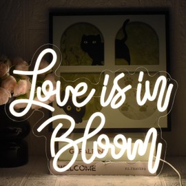 UExnkj-Y Love Is In Bloom Neon Sign Warm White Led Neon Signs for Wall Decor Dimmable Led Lights Signs Wedding Neon Light Sign for Engagement Birthday Valentines Decorations Gift