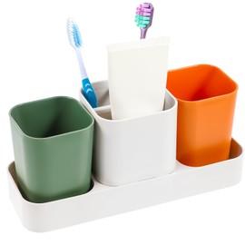 Toothbrush Holder for Bathroom, Bathroom Organizer Storage Set with 2 Cups, Electric Toothbrush Holder, Bathroom Accessories Storage for Toothpaste