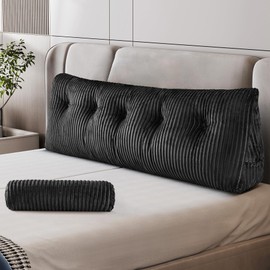Z-hom Large Wedge Pillow Headboard, Queen Triangular Headboard Pillow, Reading Pillow Standard Bed with a Roll Pillow for Bed Sitting Up Sleeping, Backrest Cushion Headboard Gap Pillow for Back, Black