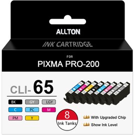 CLI-65 CLI65 Ink Cartridge Replacement for Canon CLI65 CLI-65 Ink Set for PIXMA PRO-200 PRO-200S Printer (8-Pack,with Upgraded Chip and Show Ink Level)