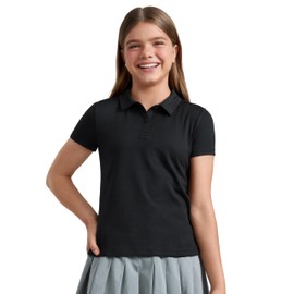 CRZ YOGA Girls Cloud Jersey Short Sleeve Polo Shirts School Uniform Golf Tennis Casual Lounge Athletic Collar Soft Black X-Large