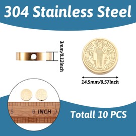Pandahall 10pcs Saint Benedict Medal Bead 304 Stainless Steel Flat Round Golden Cross Medal Spacer Beads Charms Double Sides for DIY Easter Rosary Necklace Bracelet 14.5mm