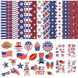 ZHAO 24 Sheets 4th of July Pattern Paper Pack Patriotic Scrapbook Craft Paper Double-Sided Origami Paper with Stickers for Independence Day DIY Scrapbook Card Making (11.8x11.8, Inches)