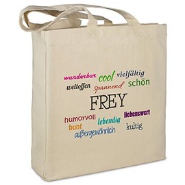Fabric Bag with City / Place Frey - Positive Features Motif - Beige - Fabric Bag, Jute Bag, Shopping Bag, Bag, beige