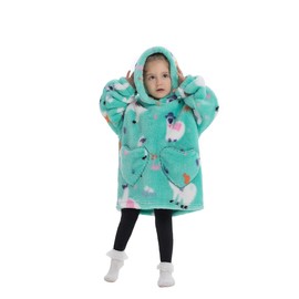 Manta portátil para niños, manta con capucha, forro polar Sherpa de gran tamaño con bolsillo para niños de 3 a 6 años, alpaca