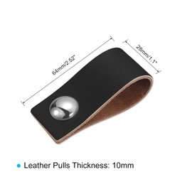 QUARKZMAN Leather Drawer Handles 2.5 Inch Pack of 2 Leather Furniture Handles Drawer Knobs Handles with Screws for Dressers Drawers Cupboard Doors Black/Silver