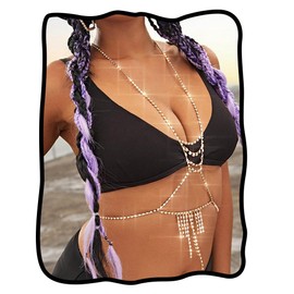 Twinklede Boho Crystal Body Chain Bra Silver Tassel Chest Chains Festival Rave Harness Chain Summer Beach Bikini Body Chain Jewelry for Women and Girls