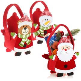 com-four® 3 x Felt Christmas Bags, Christmas Basket, Gift Basket, Felt Bags for Small Presents, Gift Bag for Christmas and Santa Claus, 18 cm (Red + Green Scarf)