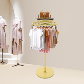 WsrrLun Round Clothing Rack, 360° Rotatable Garment Rack, Clothes Hanging Display Stand with Anti-Slip Base for Clothing Stores Retail Shops Home (Gold)