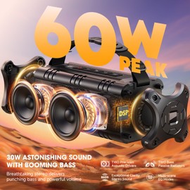 W-KING Portable Bluetooth Speakers Wireless, (60W Peak) 30W RMS IPX6 Waterproof Outdoor Loud Speaker Boombox, 24H, EQ, AUX, TF Card, USB Playback, Powerful Bass Speaker for Home, Party, Camping, Pool
