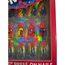 Taste Beauty NERDS Candy 18 Press-On Nails Long Almond Glossy Red Blue Yellow