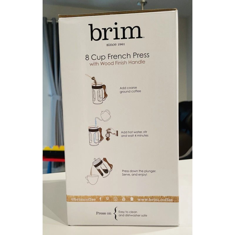 Brim 8 Cup French Press, Quickly Brew Coffee in Under