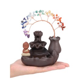 GEHECRST Backflow Incense Burner 7 Chakra Stone Tree of Life and Buddha Decoration Money Tree Feng Shui Tree Decoration Incense Holder Incense Holder for Lucky Charm Room Table Office Decoration
