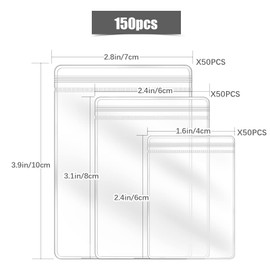 SAVITA 150pcs 3 Sizes Clear Earring Bags, PVC Self-seal Zipper Waterproof Bags Thickened Reusable Storage Pouch for Jewelry Rings Necklace Bracelet