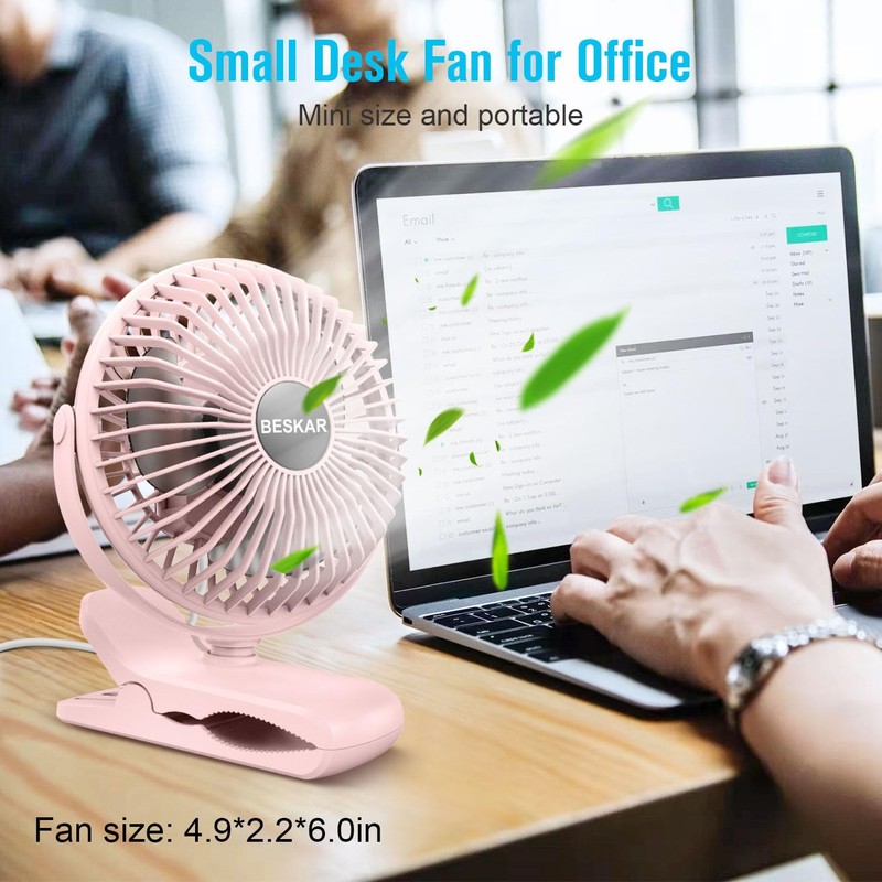 BESKAR Small Clip on Fan, 3 Speeds USB Fans with