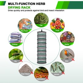 Yesker 8 Layer Herb Drying Rack Hanging Mesh Net Foldable Plant Drying Racks 24" Diameter with Green Zipper & Hook Dryer Hanging Rack for Herbs Seed Bud Fruit Clothes Grow Tent Closets Garden Outdoor