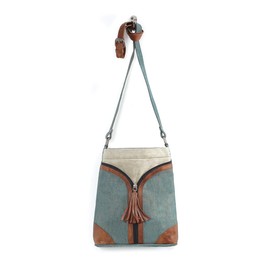 Mona B. Pistacho - Mochila convertible de lona reciclada dos en uno y cruzada, con ribete de piel vegano, Marrón, M