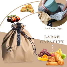 Modixun Canvas Insulated Lunch Bag with Drawstring Closure, Wide-Open Foldable and Lightweight Lunch Tote Bag, Cooler Tote Bag for Work Office School Picnic, Yellow