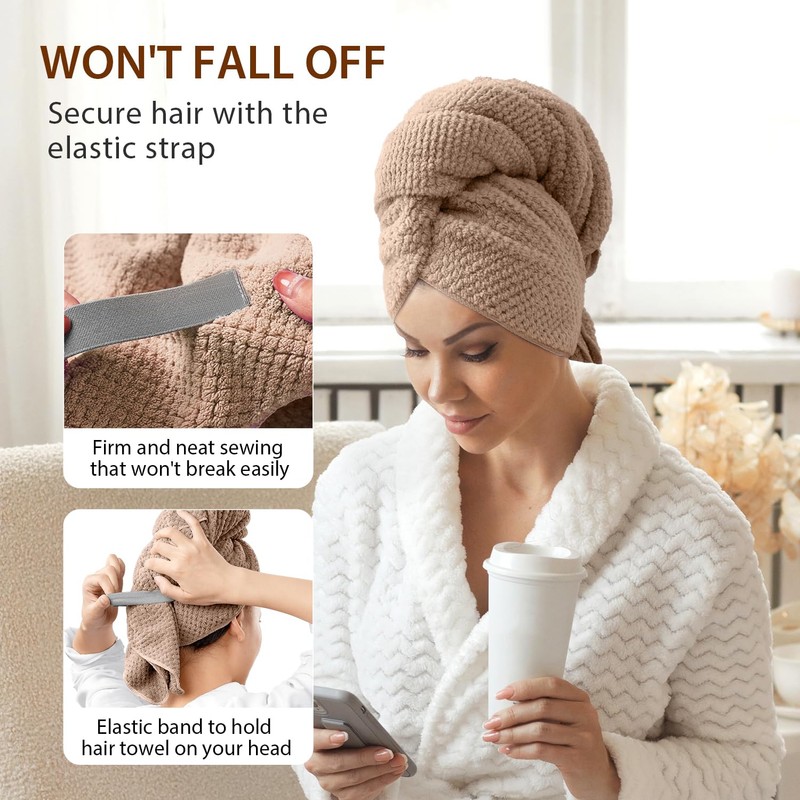 YFONG - Toallas de microfibra para secar el cabello (café)