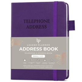 Legend Planner Address Book with Alphabetical Tabs – Mini Telephone Contacts Book for Phone Numbers, Addresses, Passwords, Small (Purple)