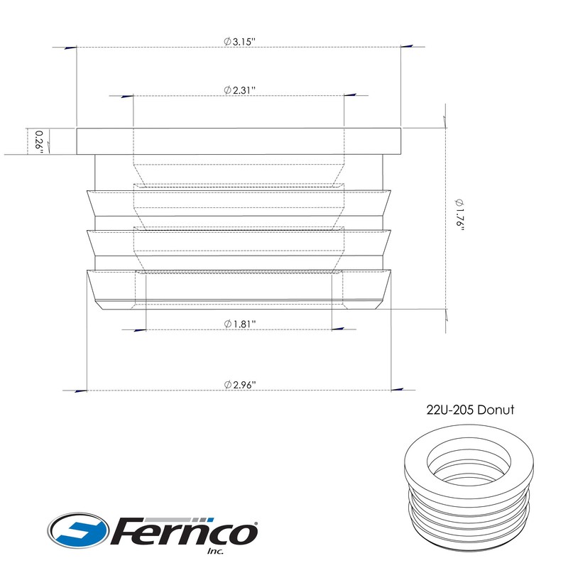 Fernco P22U-205 2-in. Service Weight Cast Iron Hub to 2-in.
