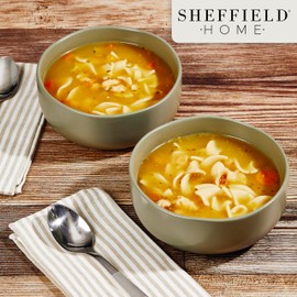 Sheffield Home Large Stoneware Cereal Bowls - Set of 6, 28oz Capacity - Dishwasher & Microwave Safe - 6" Diameter, Stylish & Functional for Everyday Use – Sage