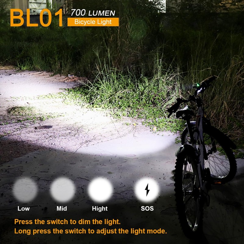 SecurityIng Bicycle Light, 700 Lumens, IPX5 Waterproof, High Brightness, Headlight