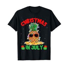 Summer Christmas in July Pineapple Sunglass Santa Hat T-Shirt