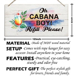 Bar Terrace Cabin Home Wall Decoration, Home Garden Yard Sign, Sunset over Sea Rustic Summer Decor, Pool Decor, Oh Cabana Boy Refill Please