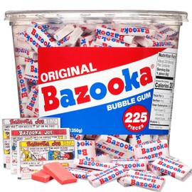 Bazooka Bubble Gum Bulk, Halloween Candy Bulk, 225 Count Tub of Chewing Gum Individually Wrapped, Old Fashioned 90's Candy for Baseball, Party Favors, Goodie Bags, Trick or Treating