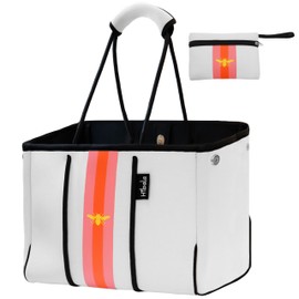 Hibala Neoprene Multipurpose Beach Bag,Gym/Travel/Pool Bag,Tote For Women&Men (Orange&Pink Stripe)