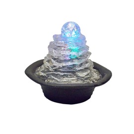 Benjara Sumi 9 Inch Ice Tabletop Water Fountain, Rock Climb Glass Ball, Multicolor, Black and Clear