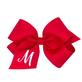 Wee Ones Girls' Initial It Monogram Hair Bows on a WeeStay No Slip Hair Clip, For All Ages and Hair Types, Red Bow, King Size, Letter M