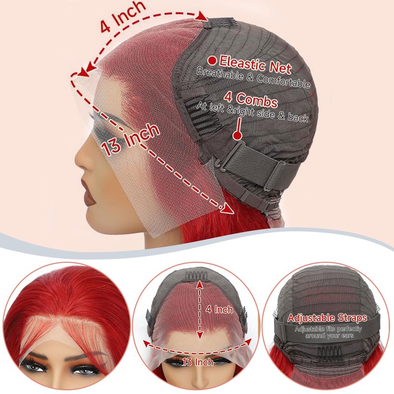 AAY Red Body Wave Human Hair Wig 200 Density 13x4