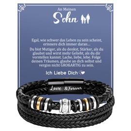 Focxoio Leather Bracelet for Men, Men's Bracelet Gifts for Dad, Son, Grandpa, Grandson, Man, Nephew, Brother, Friend, Braided Genuine Leather Bracelet for Valentine's Day, Birthday, Christmas