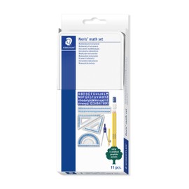 STAEDTLER 557 11 Noris Maths Set with Storage Tin (11 Pieces including Compass, Ruler, Protractor and Set Squares)