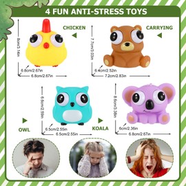 GSrenyu 4PCS Animals Popping Out Eyes Squeeze Toys, Funny Stress Relief Toy, Squishy Fidget Toys Anxiety for Kids,Teenagers, Adults
