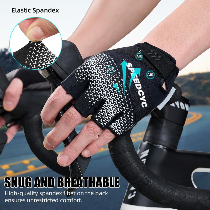 SPEEDCYC Cycling Bike Gloves Padded Bicycle Half Finger Gloves Shock-Absorbing