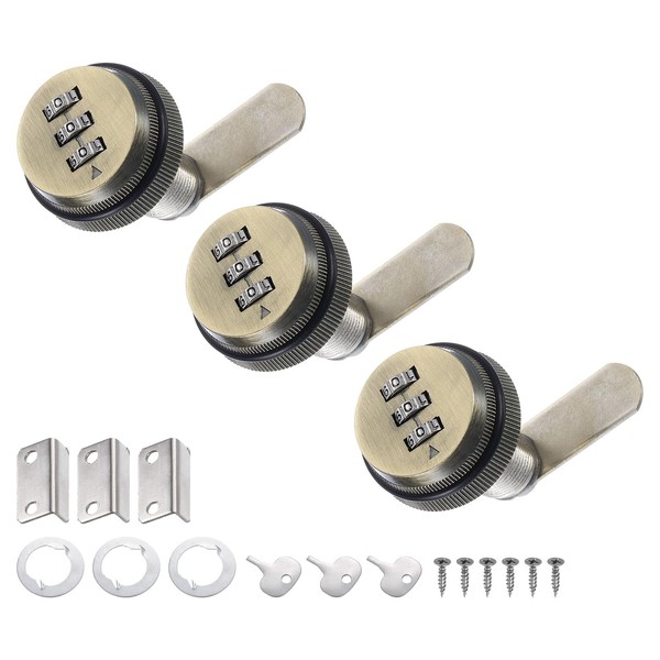 PATIKIL 1-1/8" Combination Cam Lock, 3 Pcs File Cabinet Locks