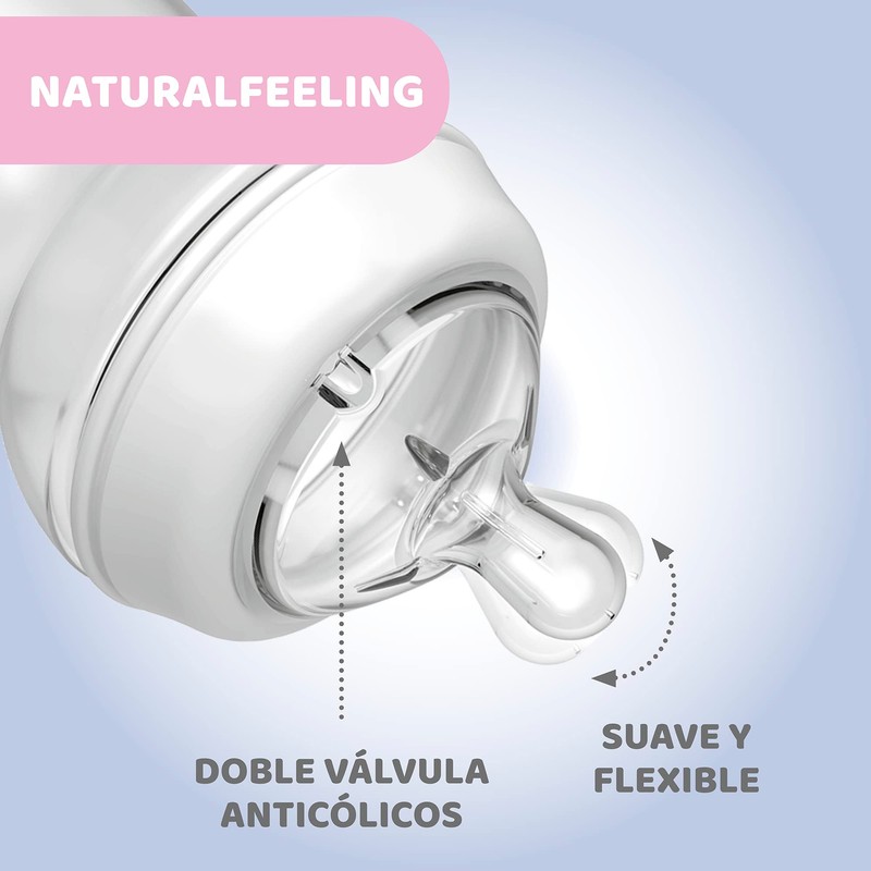 CHICCO, Biberón Natural Feeling, Color Blanco, 330 ml