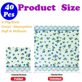 40Pcs Blueberry Cocktail Paper Napkins 2-ply Disposable Beverage Napkins Decorative Birthday Decor for Baby Shower Wedding Table Party Supplies 6.5"