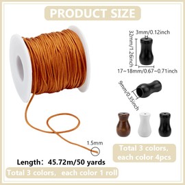 PH PandaHall 3 Rolls Braided Lift Shade Cord, 150 Yards 1.5mm Roman Blind Cords 3 Colors Replacement Blind Cord String with 12pcs Wood Pendants for Window Blinds, Roman Shades, Gardening, DIY Craft