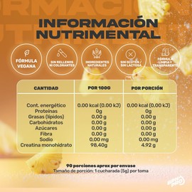 BPN PRO Creatina Monohidratada 100% Pura Sabor Piña | Suplemento en Polvo para Entrenamiento, Energía y Resistencia | 90 Porciones Suplementos Gym Sin Gluten ni Conservantes | Pre Workout BPN PRO