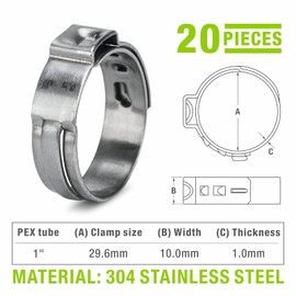 iCrimp 1-Inch PEX Stainless Steel Clamp Cinch Rings Crimp Pinch for ASTM F2098,20PCS