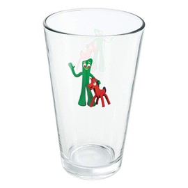 LOGOVISION Gumby Pokey Best Friends Clay Art 16 oz Pint Glass, Tempered Glass, Printed Design & A Perfect Fan Gift | Great for Cold Beverages, Soda, Water
