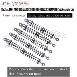 Rcarmumb 110mm Universal Shock Absorber Upgrades Part for 1/10 RC Scale Cars,Aluminum Alloy 7075 RC Adjustable Shocks Damper Universal Hops Up,4PCS,Titanium