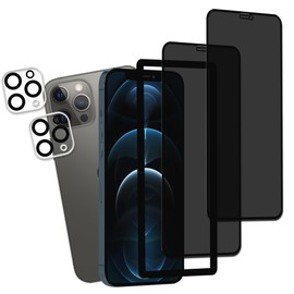 HKKAIS Privacy Screen Protector Designed For iPhone12 Pro Max Anti Spy Private Tempered Glass Film 2-Pack Camera Lens Protector Film 2-Pack With Easy Alignment Tool